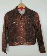 Snakeskin Pattern Jean Jacket Y2k V Cristina Petite Small PS Brown Gold ... - $187.93 MXN