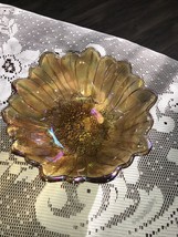 Vintage Indiana Glass Amber Orange Yellow Glass Sunflower 7” Bowl Dish Serving - £6.02 GBP