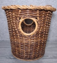 Vintage Wicker Rattan Blanket Storage Laundry Basket with Handles 15&quot; Tall x 16&quot; - £60.51 GBP