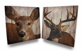 Scratch &amp; Dent Set of 2 Printed Canvas Deer Print Wall Hangings Doe and ... - £13.70 GBP