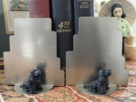 Vintage Metal Art Deco Style Stepped Design Figural Cocker Spaniel Dog Bookends - £39.96 GBP