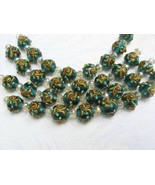 Round Green Lampwork Glass Beads with Flower, 8 beads 12mm - €12,59 EUR