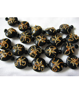 Handmade Round Lentil Lampwork Glass Beads, Black with Peach, 5 beads, 18mm - £6.93 GBP