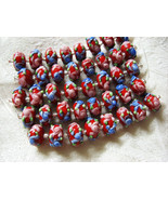 Red Lampwork Glass Rondelle Beads Pink, Blue Flower 15mm, strand of 8 - $9.99