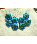 Aqua Blue Silver Foil Handmade Lampwork Glass Flower Beads 24mm 4 beads - $8.76