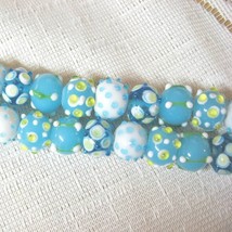 Aqua, White Lampwork Glass Rondelle Bead Mix. 13mm, 8 pc. - £3.98 GBP