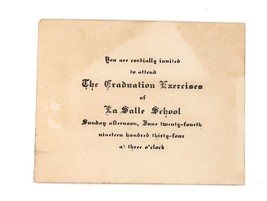 Vtg Troy NY LaSalle School Invitation Graduation Excercises 1934 June Ep... - £11.57 GBP