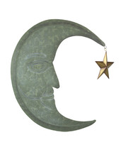 Scratch &amp; Dent Verdigris Finish Metal Crescent Moon Wall Hanging Star Dangler - £31.37 GBP