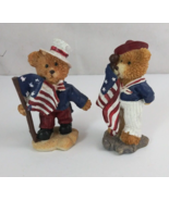 Vtg Set Of 2 Greenbriar Patriotic 4th Of July Standing Teddy Bear 5&quot; Fig... - $19.79