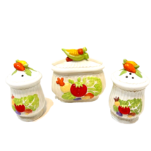 Vintage Ceramic Fruits Veggies Salt Pepper Shaker Napkin Holder Lot 3 Hand Paint - £11.66 GBP