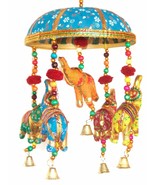 5-Elephant with Terquoise umbrella hanging layer for home decoration  - £15.64 GBP