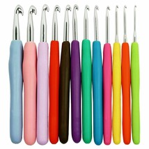 Ergonomic Crochet Hooks Soft Handle Rubber Grips Aluminum Needles 12-Pie... - £18.04 GBP