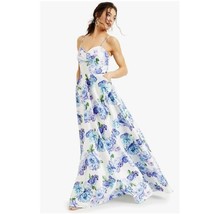 City Studios Junior Women 5 White Blue Floral Sparkle Dot V Neck Gown NWT BB32 - £50.91 GBP