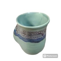 Neher Art Pottery Right Hand Warmer Mug Seafoam Green Drip Glaze 2018 5&quot; Tall - £12.72 GBP