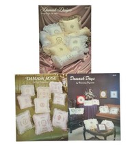 Lot of 3 Vtg Damask Designs Cross Stitch Leaflets Rose Flowers Monogram ... - £9.47 GBP