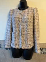 Rebecca Taylor Cream Multi Tweed Buckle Short Jacket Fringe Trimmed SZ 2... - $98.01
