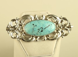 Vintage Sterling Victorian Style Brooch Pin Oval Turquoise Stone Signed by BEAU - £33.23 GBP