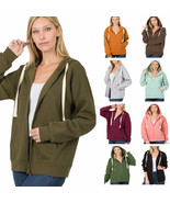 Womens Long Sleeve Zip Up Casual Hoodie Sweat Jacket Basic Top - £27.45 GBP