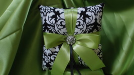Black White Damask Bridal Ring Bearer Pillow Dandy Lime - $24.95