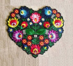 Big Folk Heart Iron on Applique, Flowers Heart Patch Iron on Patch 21x19cm - £5.74 GBP