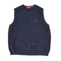 Chaps Mens Sweater Vest Blue V Neck Logo Sleeveless Tight-Knit L - £15.55 GBP