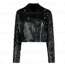 New Women&#39;s Black Classic Silver Studded Brando Punk Biker Leather Jacke... - £180.44 GBP+