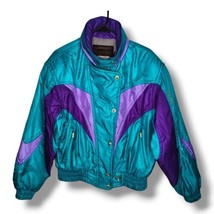 Vintage Descente Ski Jacket Women&#39;s SZ 10 Large Purple Teal Colorblock Starburst - £43.24 GBP