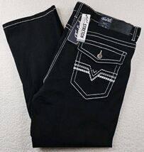 True Luck Mens Jeans Bootcut 42x30 Black Rinse Stretch Denim - $49.49