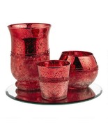 Elegant Red Hurricane, Votive, Bowl Candleholder And Glass Tray 4 Piece SeT - £59.95 GBP