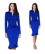 Unomatch Women Two Peice Lotus Leaf Hem Fit Skirt Peplum Dress Blue - £23.22 GBP