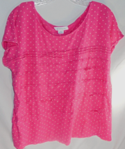 Liz Claiborne New York Womens Size XL Top Ruffles Pink Polka Dot Short S... - $7.80