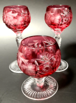 Nachtmann TRAUBE Brandy 3 1/8&quot; Glass and 2 Cordial 4 1/2&quot; Cranberry Red EUC - £74.00 GBP