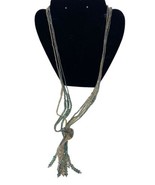 Noelle Coastal Glass Beaded Tassel Necklace NWT Blue Green Gold 20.75 in... - £28.60 GBP