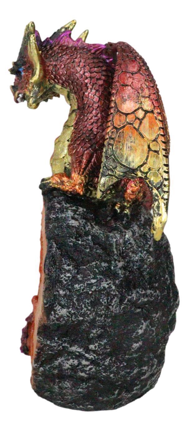 Metallic Red Iridescent Dragon On Faux Geode Rock Quartz Crystal Cove Figurine Item image 6