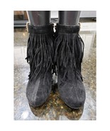 Forever Fringe Booties Women&#39;s 7.5 Black Suede Round Toe Stiletto Heel S... - $40.62 CAD