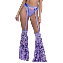 Vinyl Belt Attached Bell Bottoms Flared Legwarmers Shimmer Straps Lavend... - $91.48 CAD