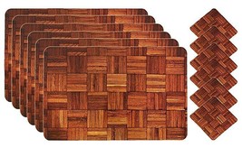 Wooden Design PVC Rectangular Dining Table Placemat Set with Tea Coaster... - £18.19 GBP