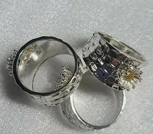Handcrafted ~ Two-Tone Silver ~ Gold Wide Band ~ Sunflower Ring ~ Women's Size 9 Item image 6