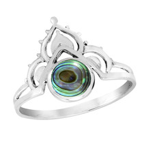 Beauty Queen Vintage Crown Abalone Shell Sterling Silver Band Ring-8 - £13.28 GBP