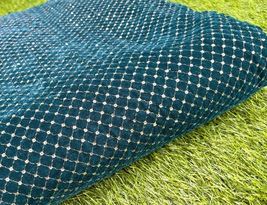Embroidered Velvet Fabric, Greenish Blue &amp; Gold Color Housewarming Gift -VLTF908 - £7.44 GBP+