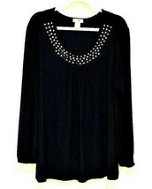 Seventh Avenue Blouse Womens Size 2X Black Long Sleeve Gold Embellishments EUC - £9.26 GBP