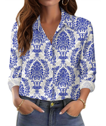 Womens Button down Shirts Boho Floral Printed Long Sleeve Blouses Busine... - €37,98 EUR