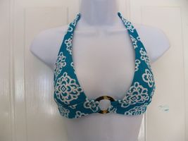 TURQUOISE BIKINI HALTER TOP FAUX TORTOISE RING ACCENT SIZE S WOMEN'S NEW - $32.40