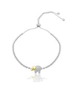 CZ Elephant Charm Slider Bracelet Silver Jewelry Chain Beads - $28.49
