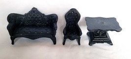 3 Pc Vtg Cast Iron Doll House Miniature Furniture Set Sofa Chair Table Victorian - £33.98 GBP