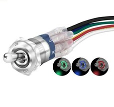 Toggle Switch 12v Rgb Lighted Ip67 Waterproof 16mm Large Round Rocker Bu... - £11.15 GBP