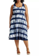 New Chaps Blue White Cotton Midi Flare Dress Size 1 X Women $ - £68.46 GBP