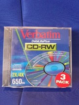 New Sealed 3 Pack Verbatim CD-RW 2x-4x Speed 74 Min 650 MB DataLifePlus - $9.49
