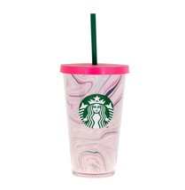 Starbucks Pink Paint Swirl Heart Valentine Day Love Acrylic Cup Tumbler 16 oz - £55.68 GBP