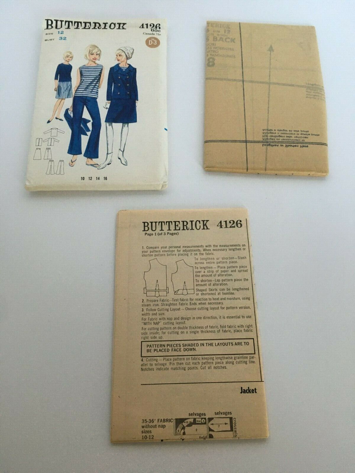 Butterick Sewing Pattern 4126 Pea Jacket Blouse Skirt Pants 1960s UC 12 Bust 32 - £15.97 GBP